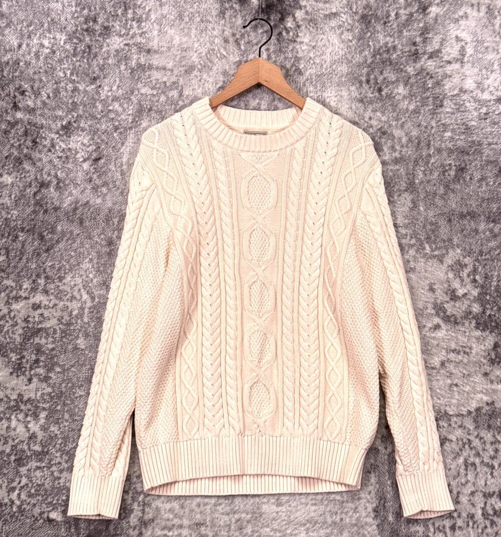 Vintage LL Bean Sweater Large Mens 100% Organic Cotton Chunky Cable Knit